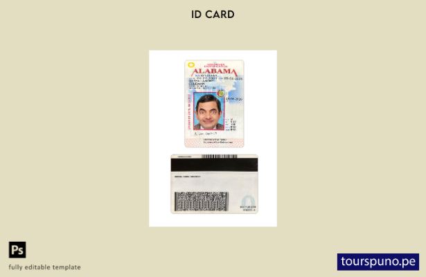 listo para imprimir EE. UU. Alabama bajo la plantilla de tarjeta de identificaci